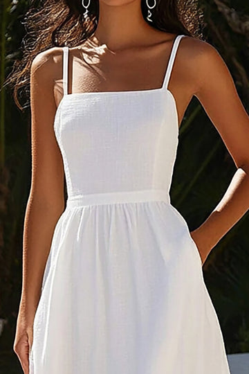 Elegant White Spaghetti Straps A Line Graduation Dress